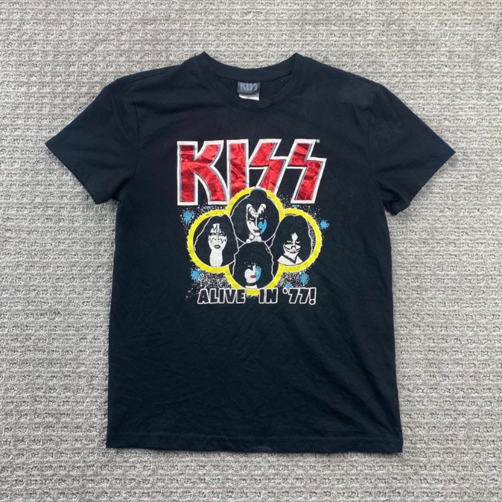 KISS Band Shirt Women Small S Alive in '77 Official T-Shirt Rock Heavy Metal